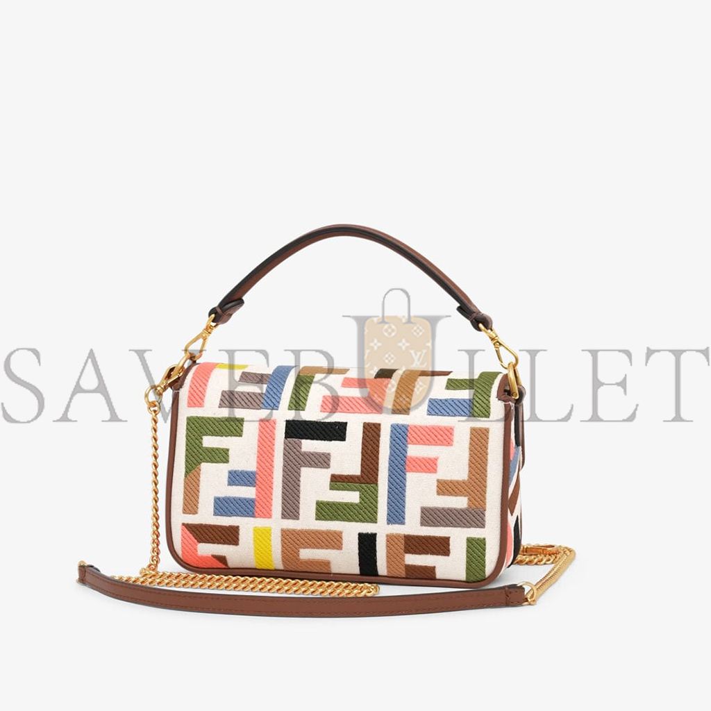 FENDI BAGUETTE MINI CANVAS BAG WITH MULTICOLOUR FF EMBROIDERY 8BS017ANH4F1PJ4 (20*13*5cm) FENDI BAGUETTE MINI CANVAS BAG WITH MULTICOLOUR FF EMBROIDERY 8BS017ANH4F1PJ4 (20*13*5cm)